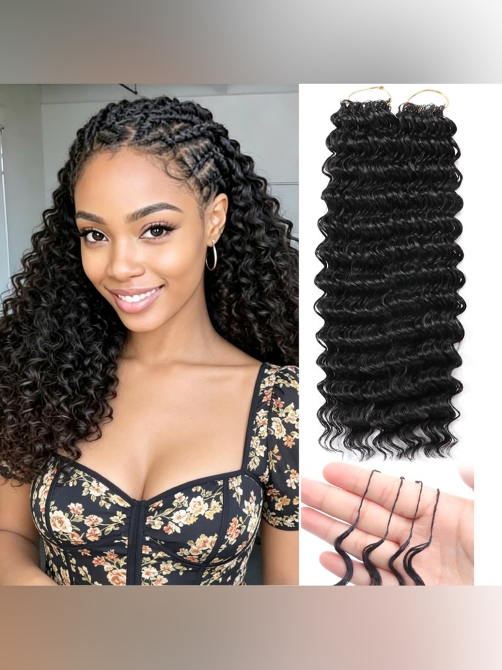 Black Deep Wave Feather Tip Crochet Braids, Pre-Looped, Soft, Curly Extensions